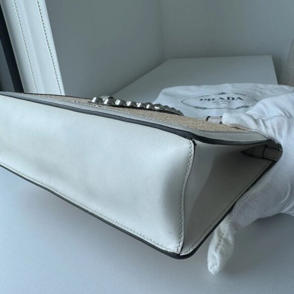PRADA ELEKTRA SHOULDER BAG HANDBAG WHITE LEATHER AND RAFIA. Auth - Picture 7 of 14
